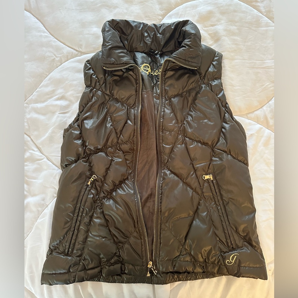 Dark Olive Puffer Vest by Guees